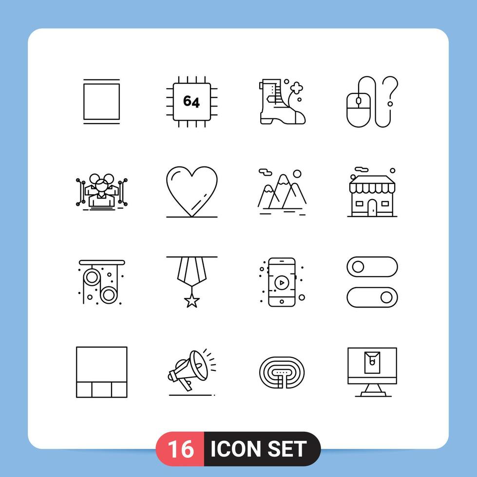 Pack of 16 creative Outlines of anthropometry info hardware desktop computer Editable Vector Design Elements