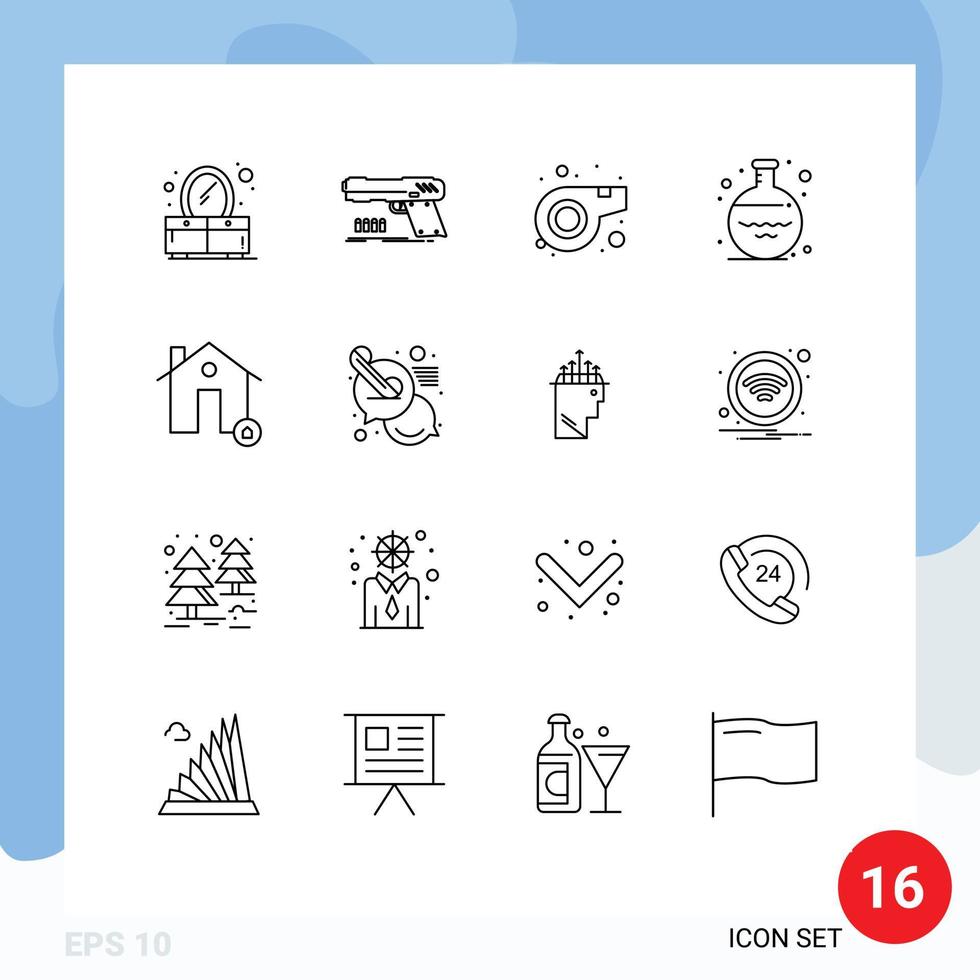 16 Universal Outline Signs Symbols of house buildings referee volumetric glass Editable Vector Design Elements