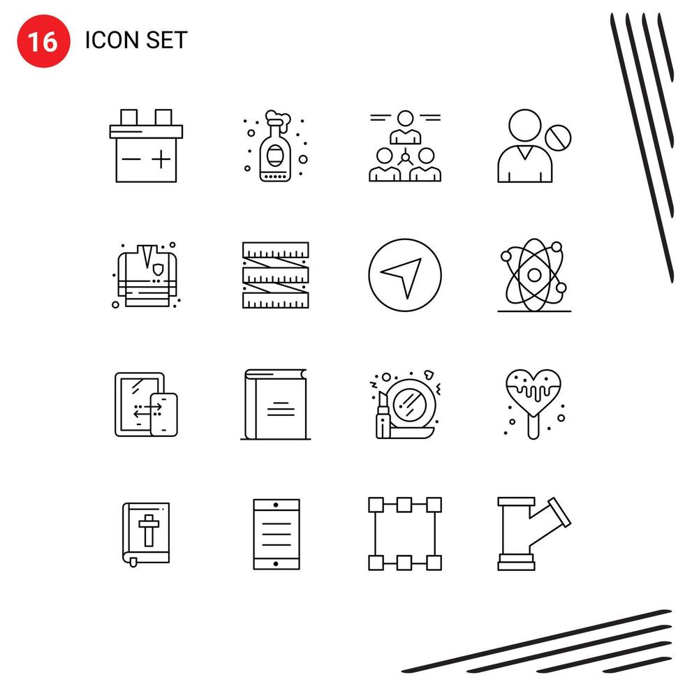 Modern Set of 16 Outlines and symbols such as fire fighting coat user group people human Editable Vector Design Elements