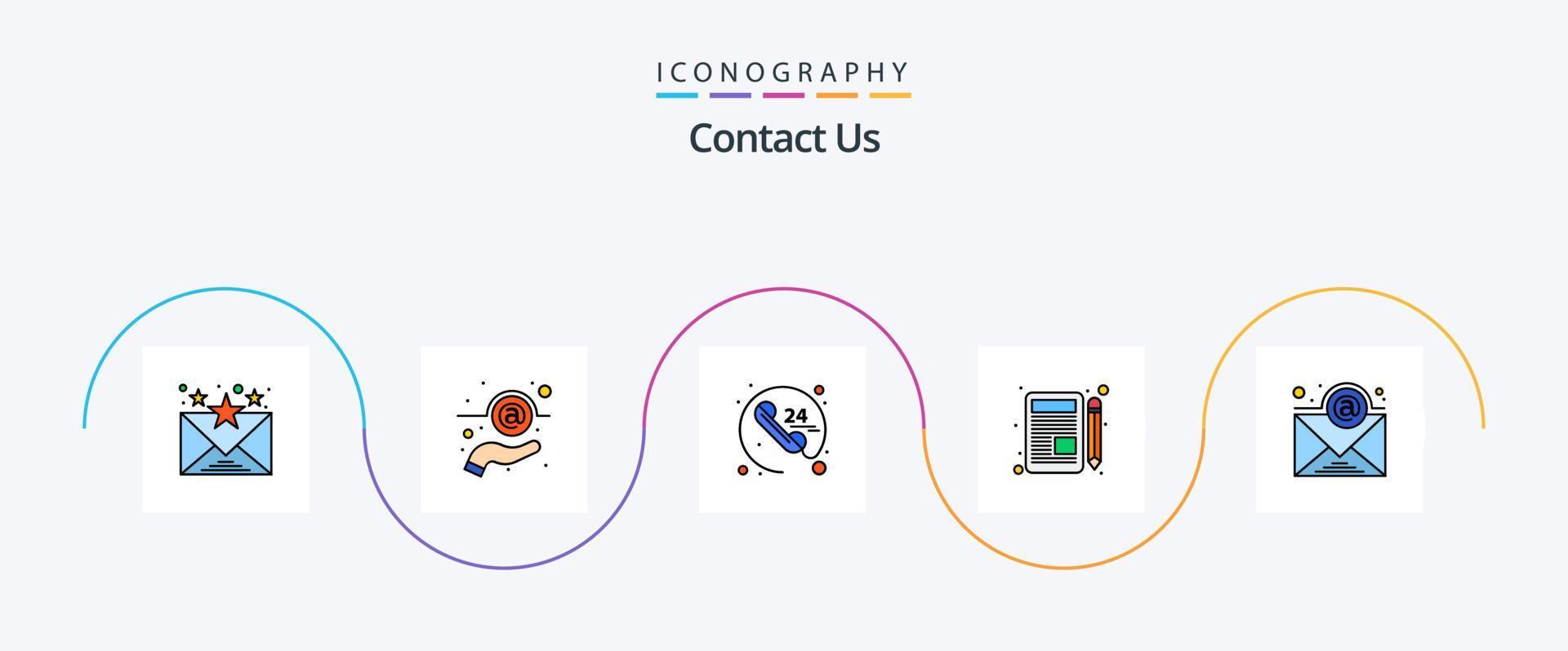 Contact Us Line Filled Flat 5 Icon Pack Including subscription. email. call. chat. write vector