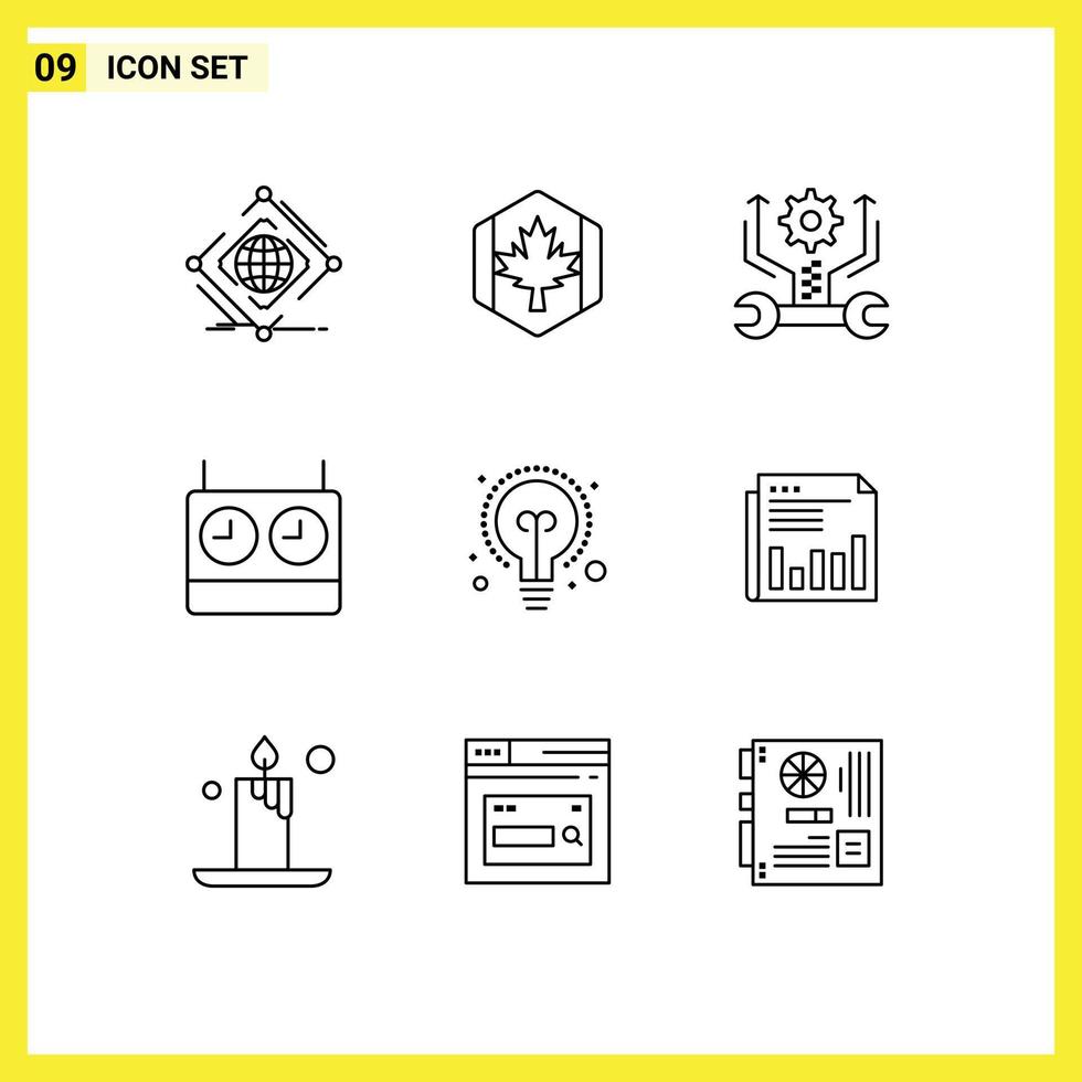 Set of 9 Vector Outlines on Grid for bulb clock leaf chess setting Editable Vector Design Elements