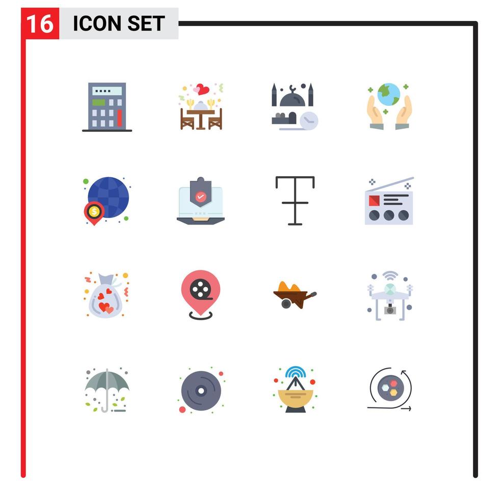 16 iconos creativos signos y símbolos modernos del guardián de las finanzas de oración global mundial paquete editable de elementos de diseño de vectores creativos