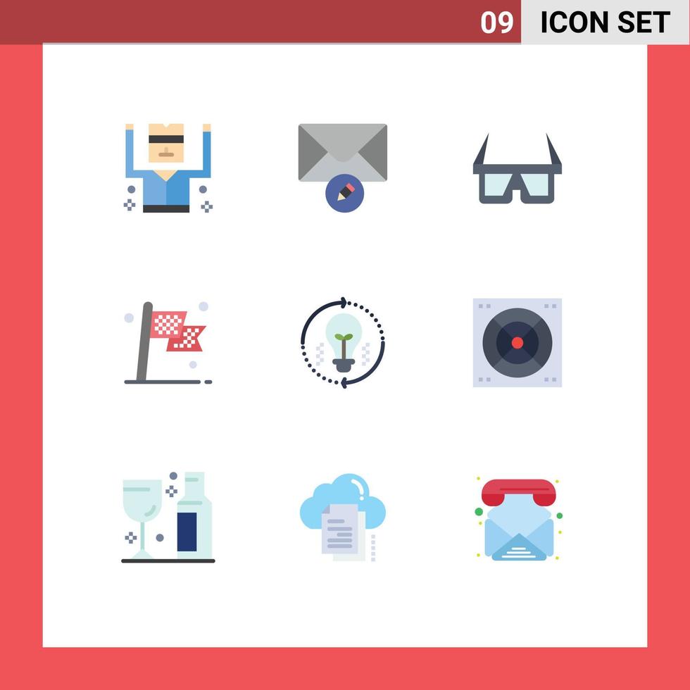 Pack of 9 Modern Flat Colors Signs and Symbols for Web Print Media such as idea flag eyewear race checkered Editable Vector Design Elements