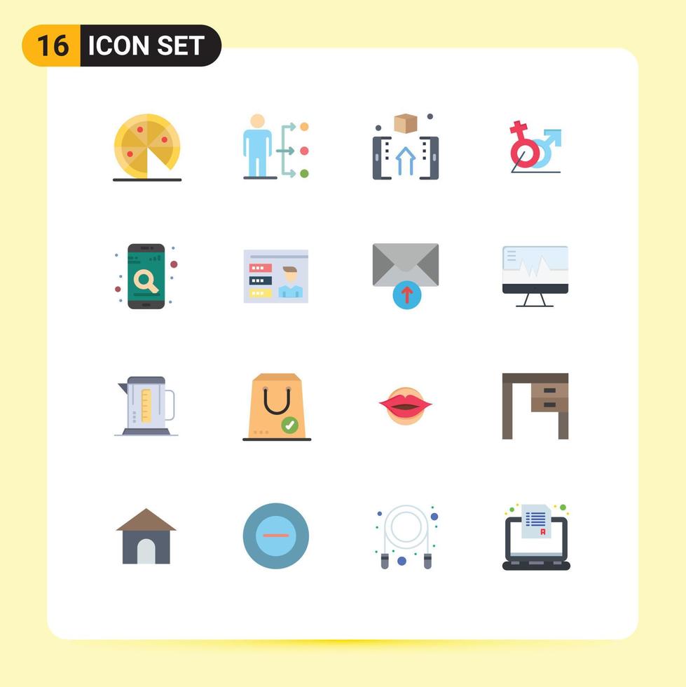 16 User Interface Flat Color Pack of modern Signs and Symbols of identity sign box women shop Editable Pack of Creative Vector Design Elements