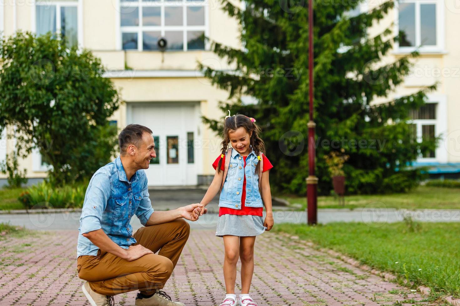 Loving daddy look at little adorable daughter feeling love, profile faces side view, deep devotion warm relationships, love care, closest person, fathers day concept photo