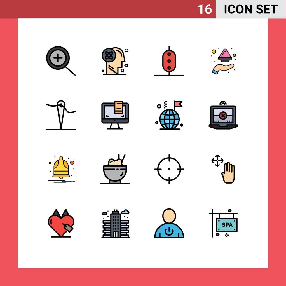 Flat Color Filled Line Pack of 16 Universal Symbols of needle powder pea india color Editable Creative Vector Design Elements