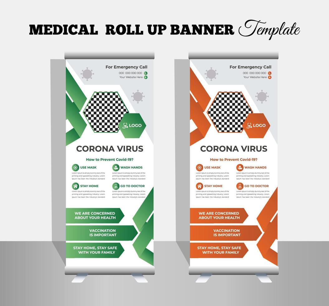 Covid- 19 medical healthcare roll up banner template design vector