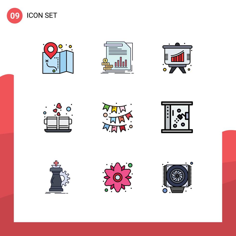 9 Creative Icons Modern Signs and Symbols of flag hot analysis drink heart Editable Vector Design Elements
