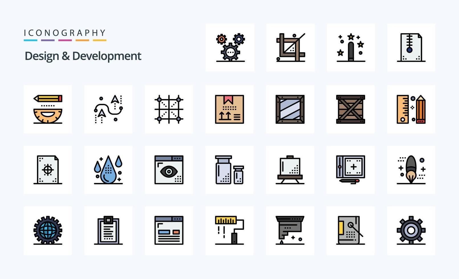 25 Design  Development Line Filled Style icon pack vector