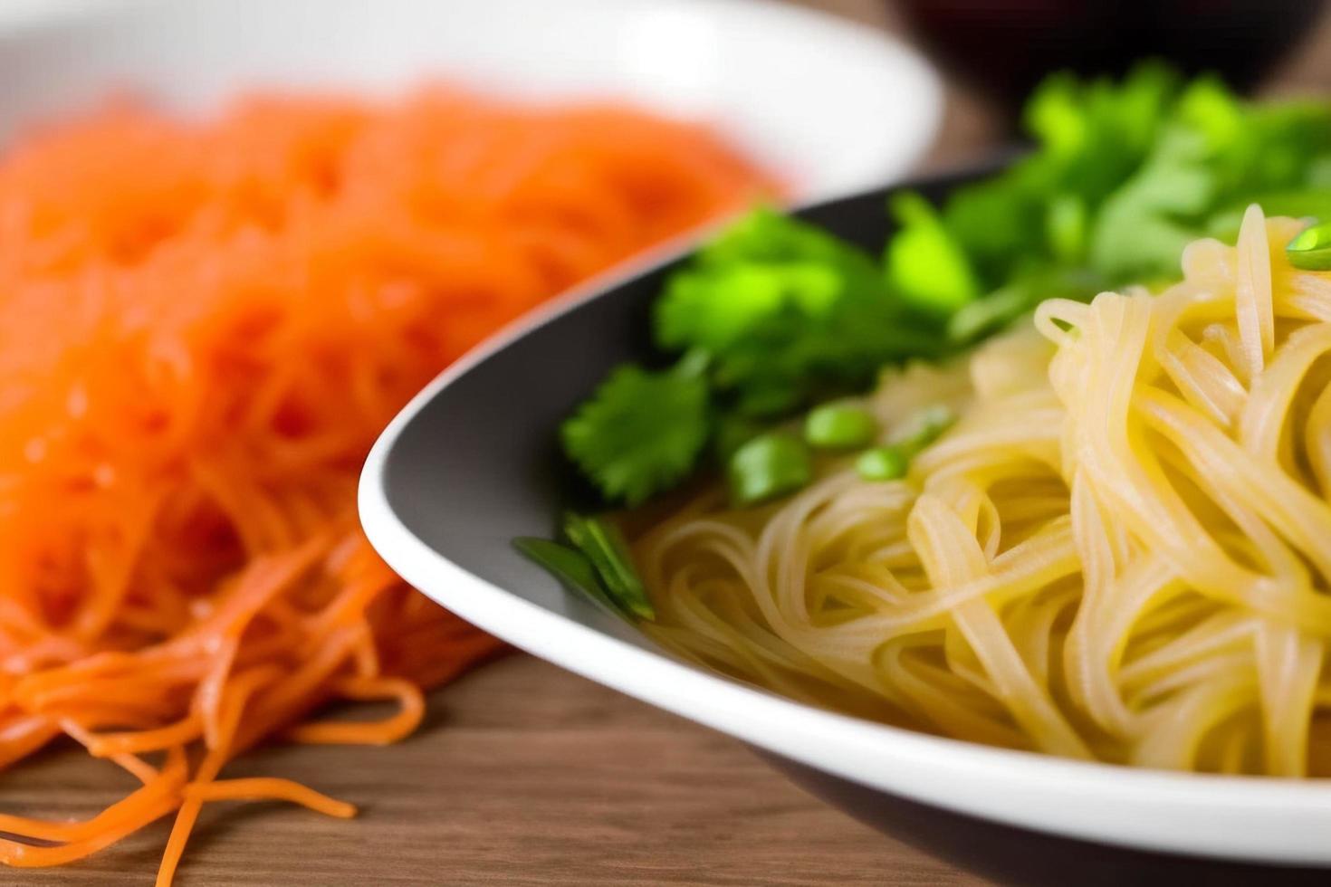 Delicious noodles. Fast food meal with appetizing pasta and chopsticks. photo
