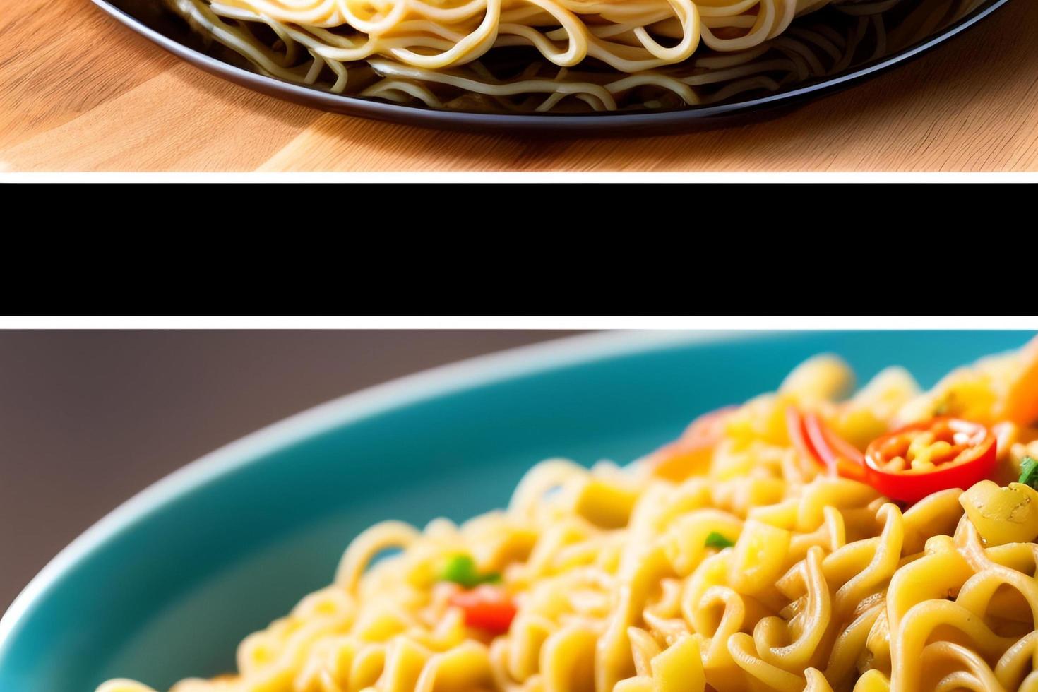 Delicious noodles. Fast food meal with appetizing pasta and chopsticks. photo