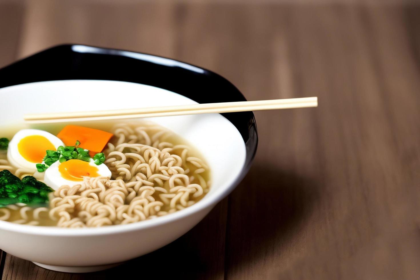 Delicious noodles. Fast food meal with appetizing pasta and chopsticks. photo