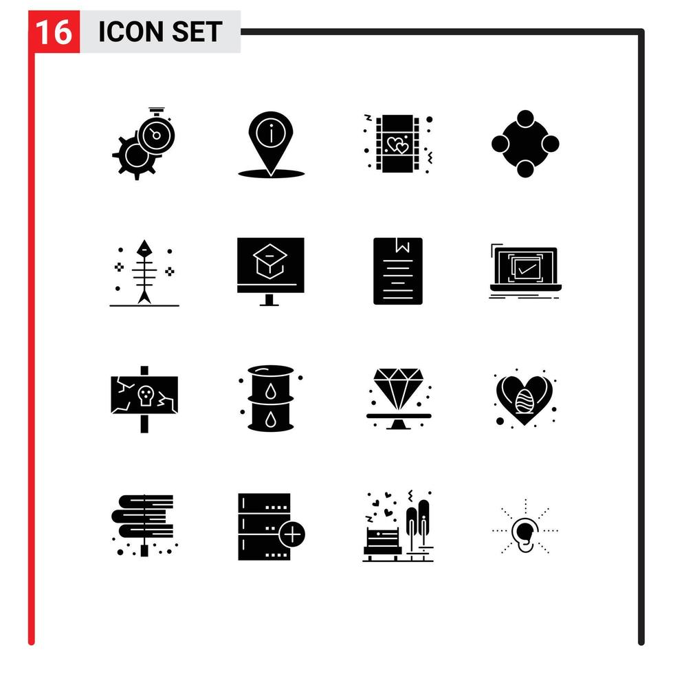 Solid Glyph Pack of 16 Universal Symbols of toy infancy info baby toy movie Editable Vector Design Elements