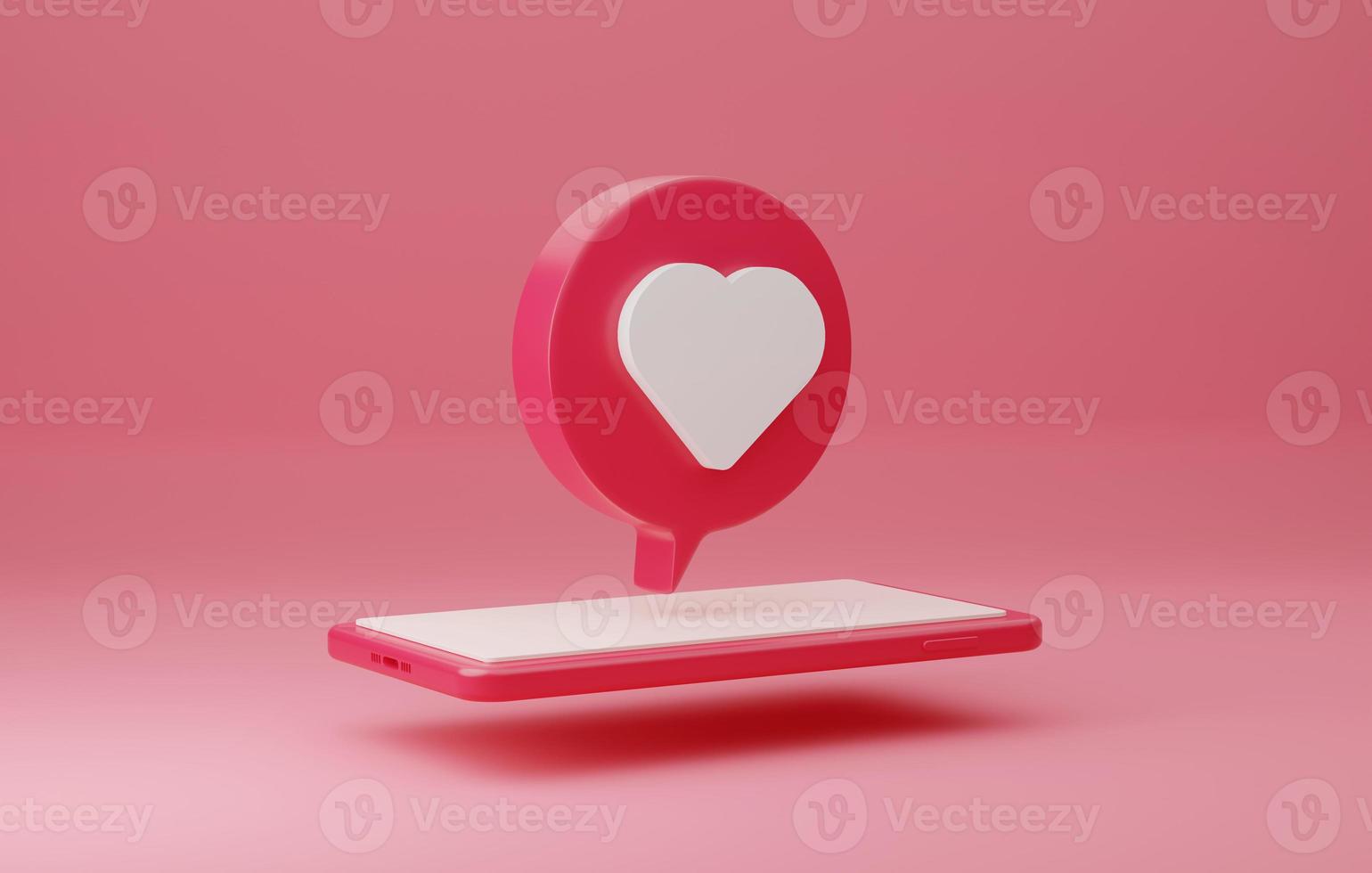 Mobile smartphone ready red heart message icon. 3d illustration, 3d rendering photo