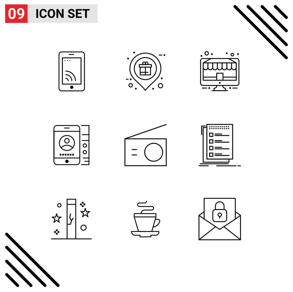 User Interface Pack of 9 Basic Outlines of phone cell shopping lmobile monitor Editable Vector Design Elements