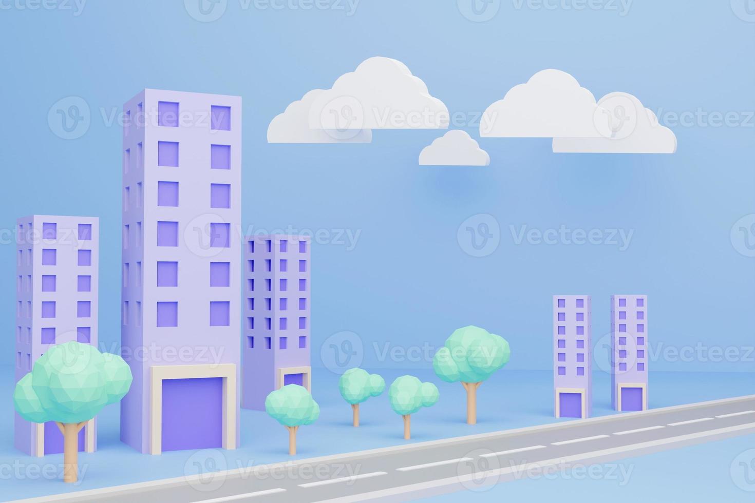 High-rise building model on blue background, city tall buildings, high-rise housing type, city living, housing sales, 3D render photo