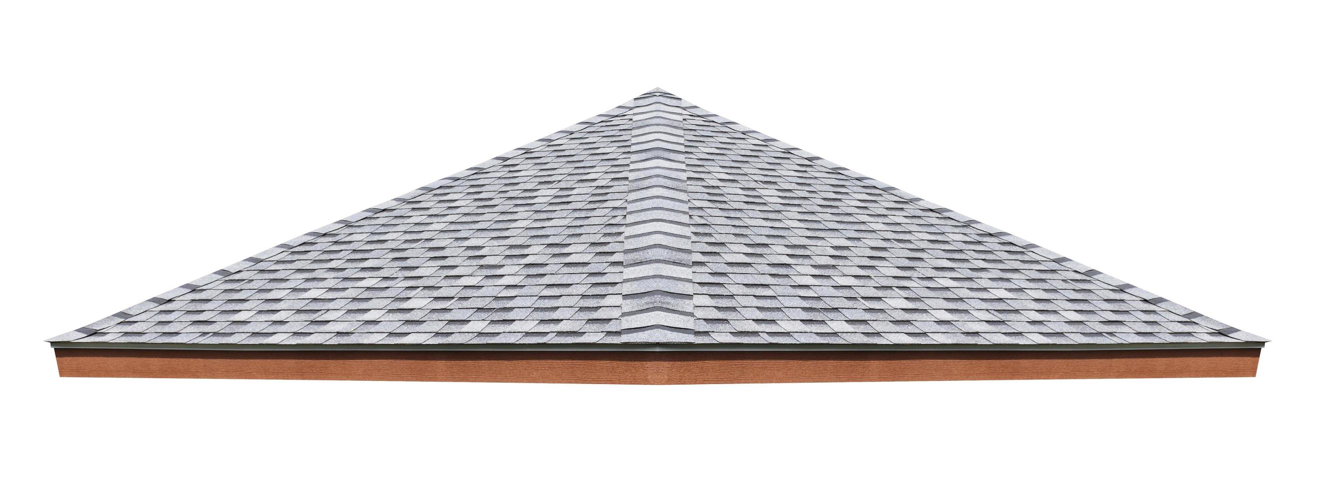 Mockup hip roof gray tile pattern isolated on white background with clipping path photo