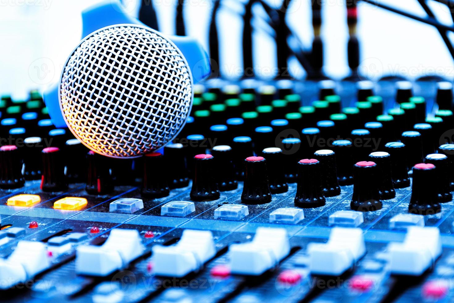 Microphone on console sound board mixer photo