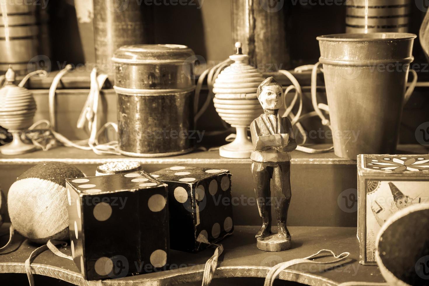 Nostalgic vintage toys, end of 1800s. Concept of childhood, antique, nostalgia. photo