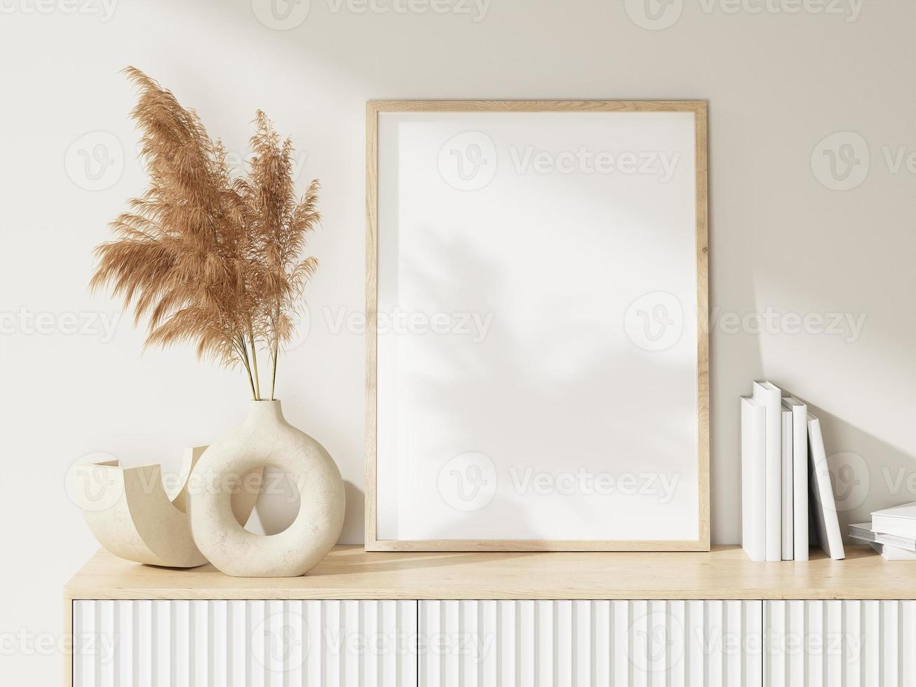 Frame and poster mockup in Boho style interior. 3d rendering, 3d illustration photo