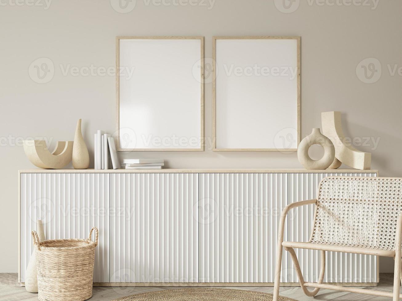 Frame and poster mockup in Boho style interior. 3d rendering, 3d illustration photo