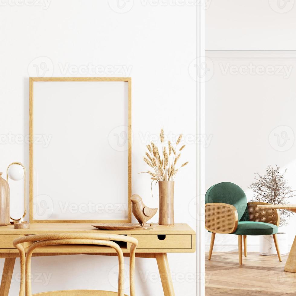 Frame and poster mockup in Boho style interior. 3d rendering, 3d illustration photo