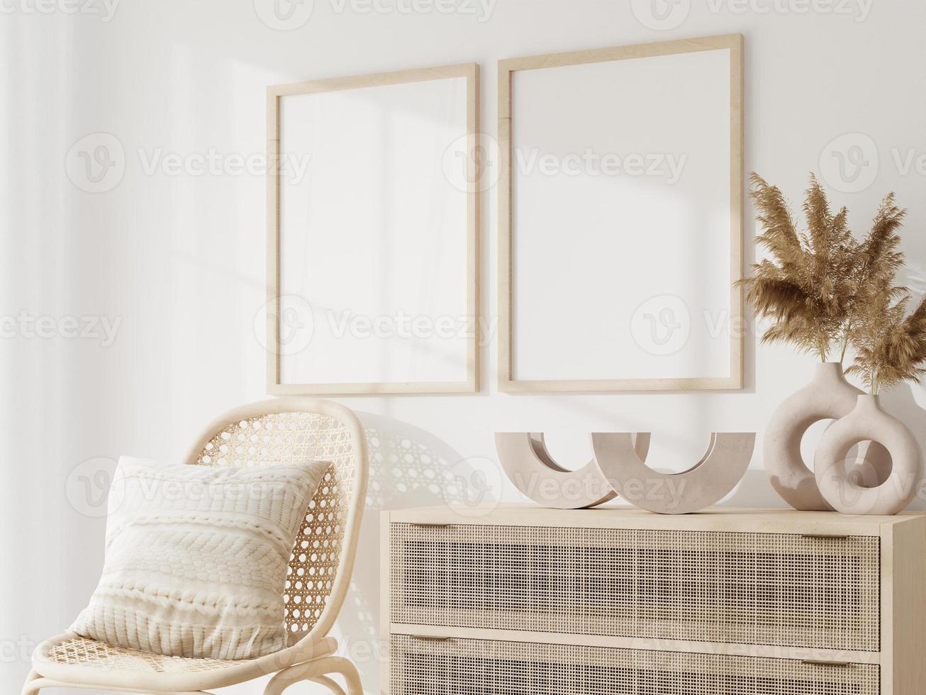 Frame and poster mockup in Boho style interior. 3d rendering, 3d illustration photo