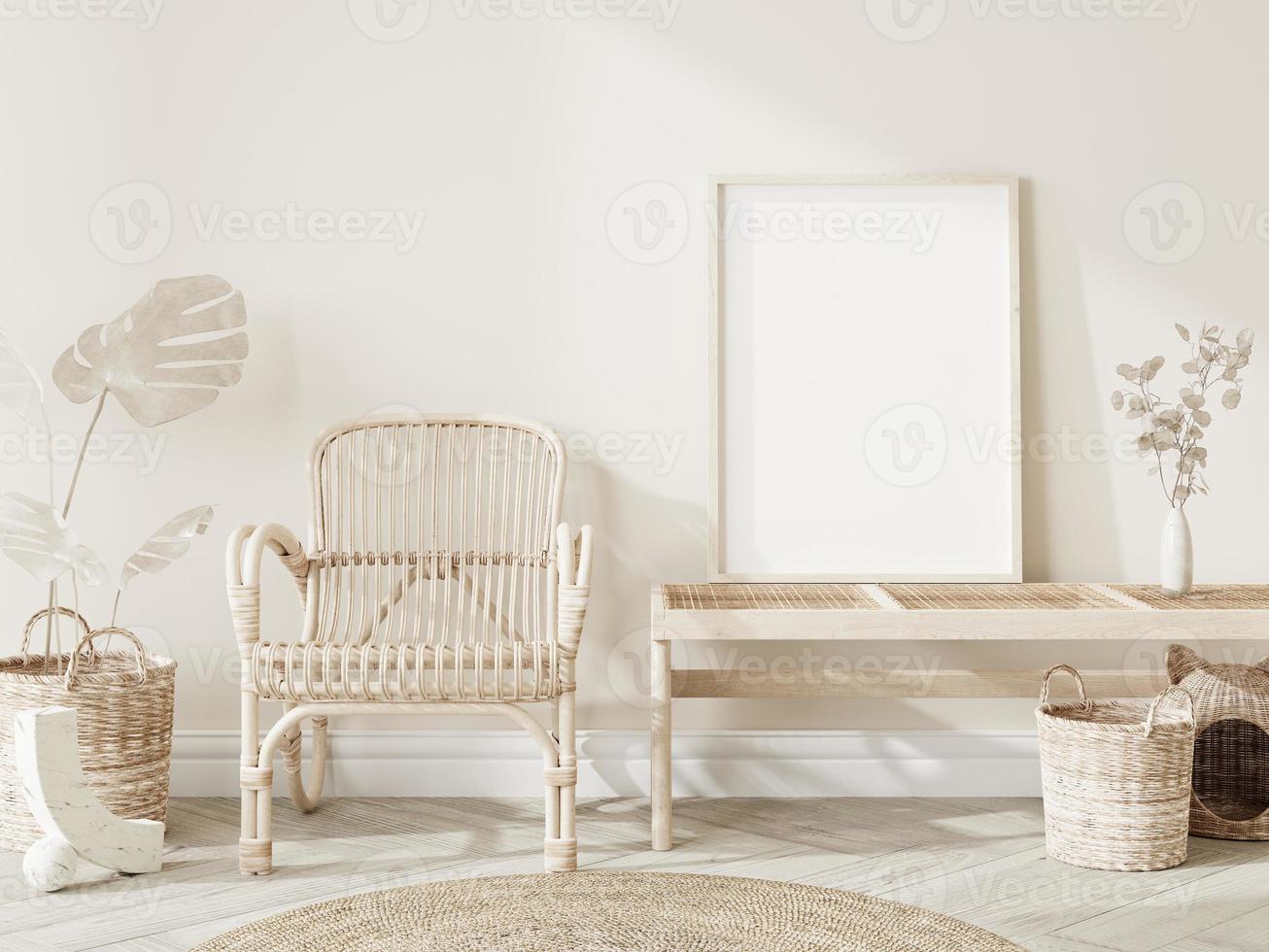 Frame and poster mockup in Boho style interior. 3d rendering, 3d illustration photo
