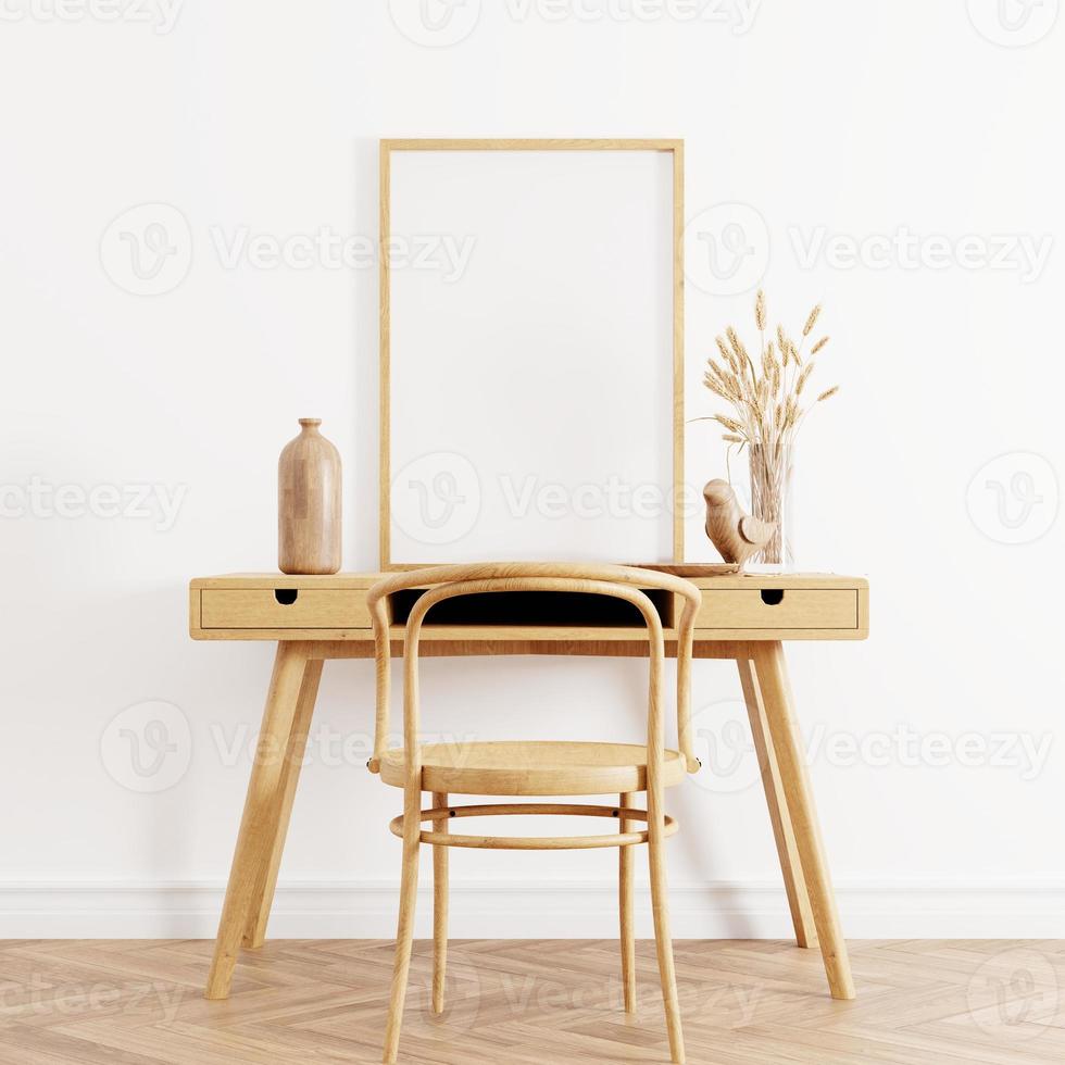 Frame and poster mockup in Boho style interior. 3d rendering, 3d illustration photo