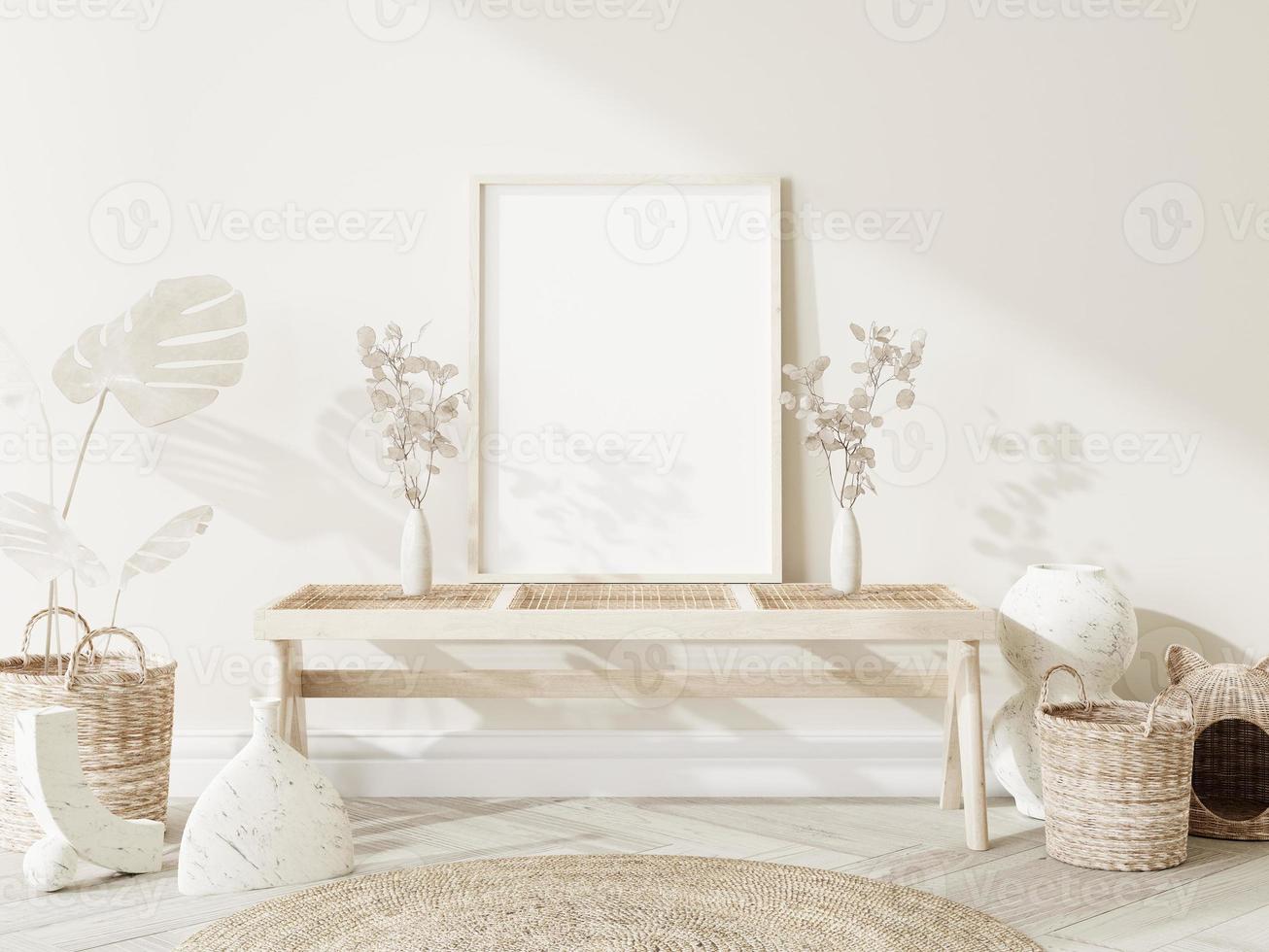 Frame and poster mockup in Boho style interior. 3d rendering, 3d illustration photo