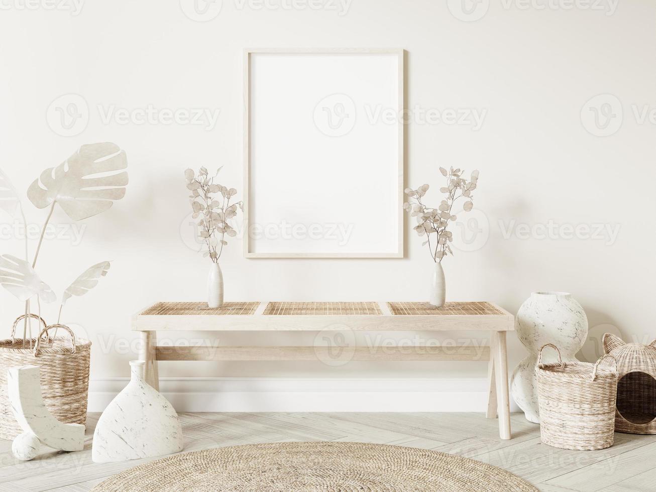 Frame and poster mockup in Boho style interior. 3d rendering, 3d illustration photo