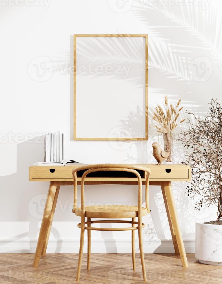 Frame and poster mockup in Boho style interior. 3d rendering, 3d illustration photo