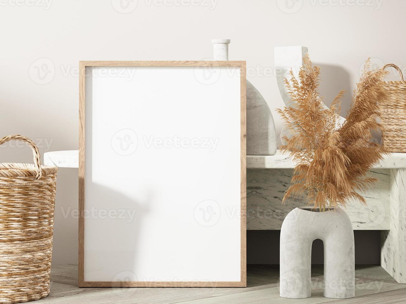 Frame and poster mockup in Boho style interior. 3d rendering, 3d illustration photo