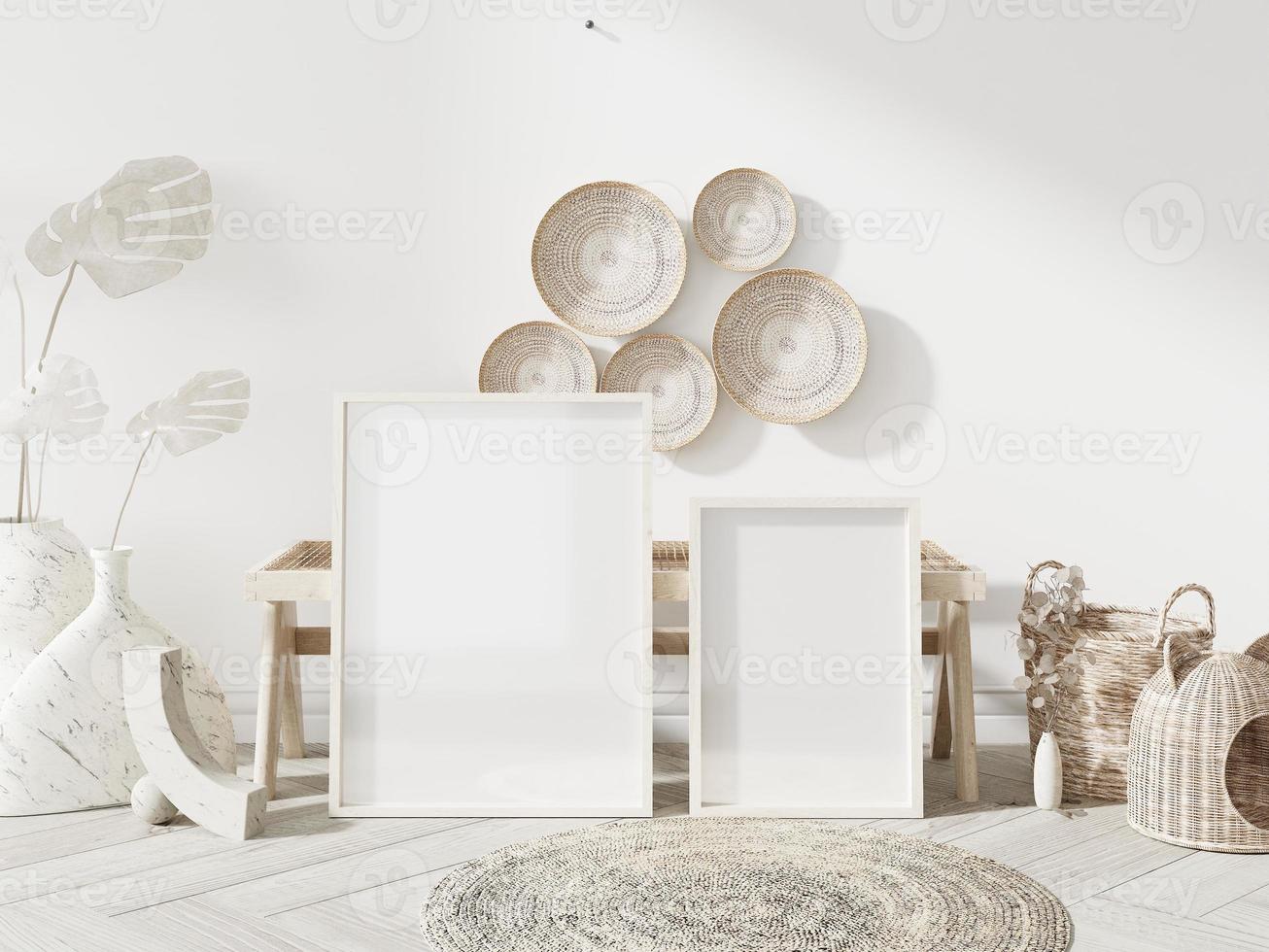 Frame and poster mockup in Boho style interior. 3d rendering, 3d illustration photo