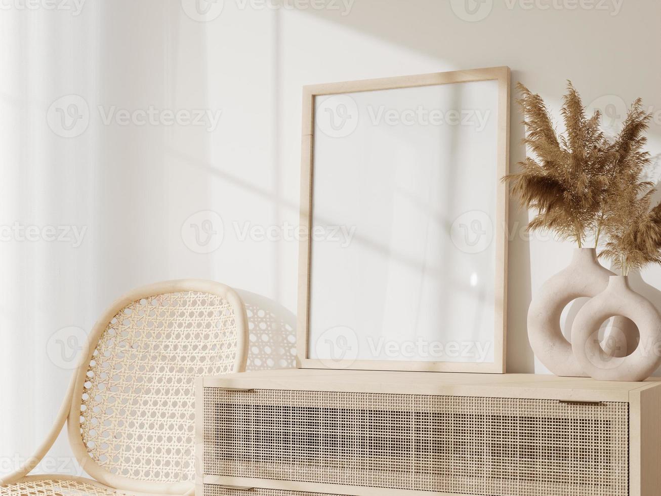 Frame and poster mockup in Boho style interior. 3d rendering, 3d illustration photo