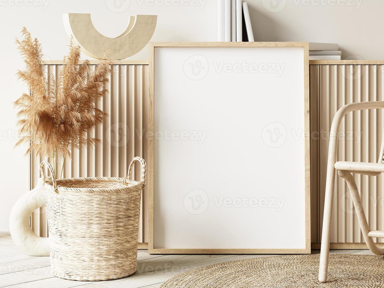 Frame and poster mockup in Boho style interior. 3d rendering, 3d illustration photo
