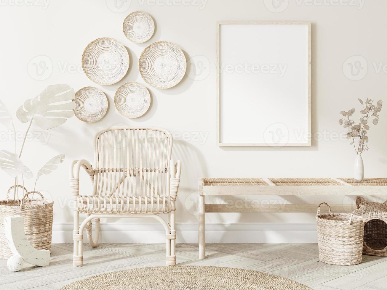 Frame and poster mockup in Boho style interior. 3d rendering, 3d illustration photo