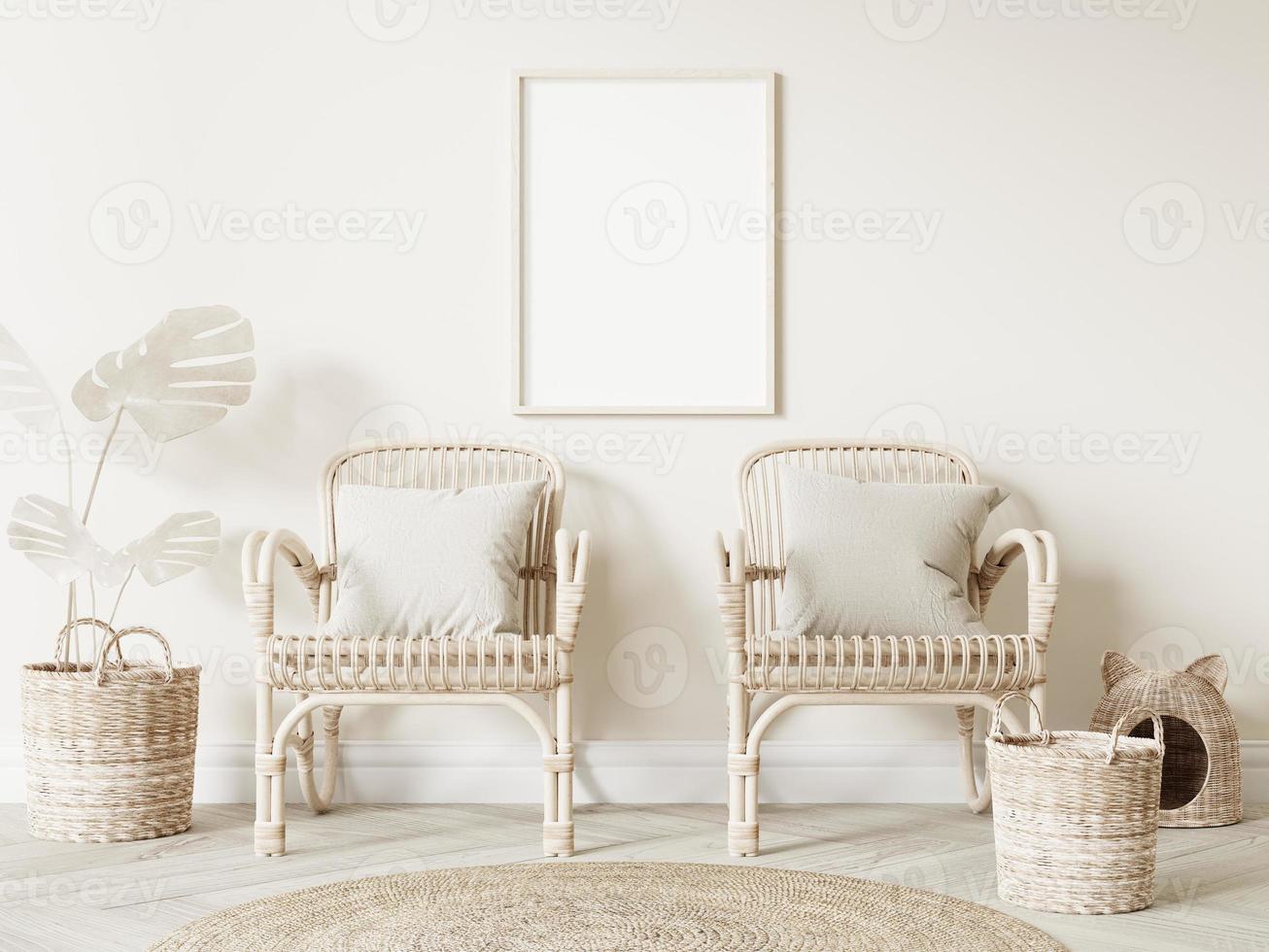 Frame and poster mockup in Boho style interior. 3d rendering, 3d illustration photo