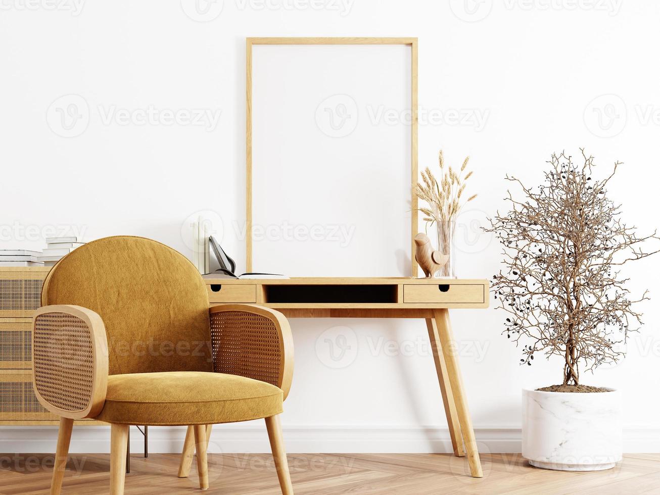 Frame and poster mockup in Boho style interior. 3d rendering, 3d illustration photo