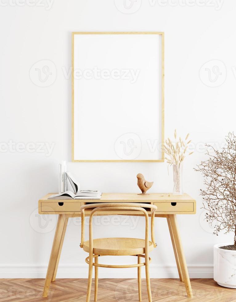 Frame and poster mockup in Boho style interior. 3d rendering, 3d illustration photo