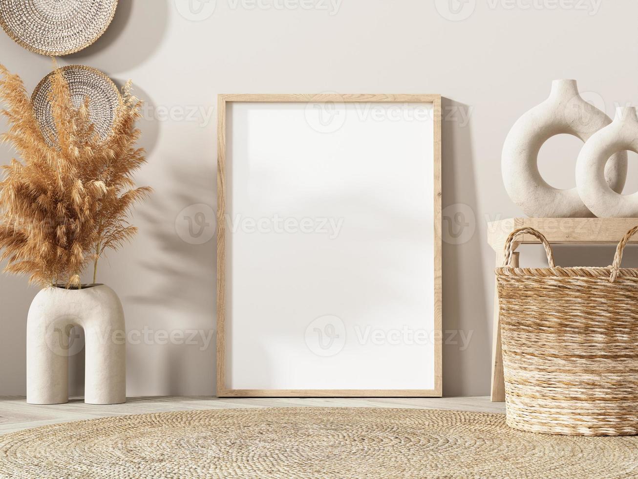 Frame and poster mockup in Boho style interior. 3d rendering, 3d illustration photo