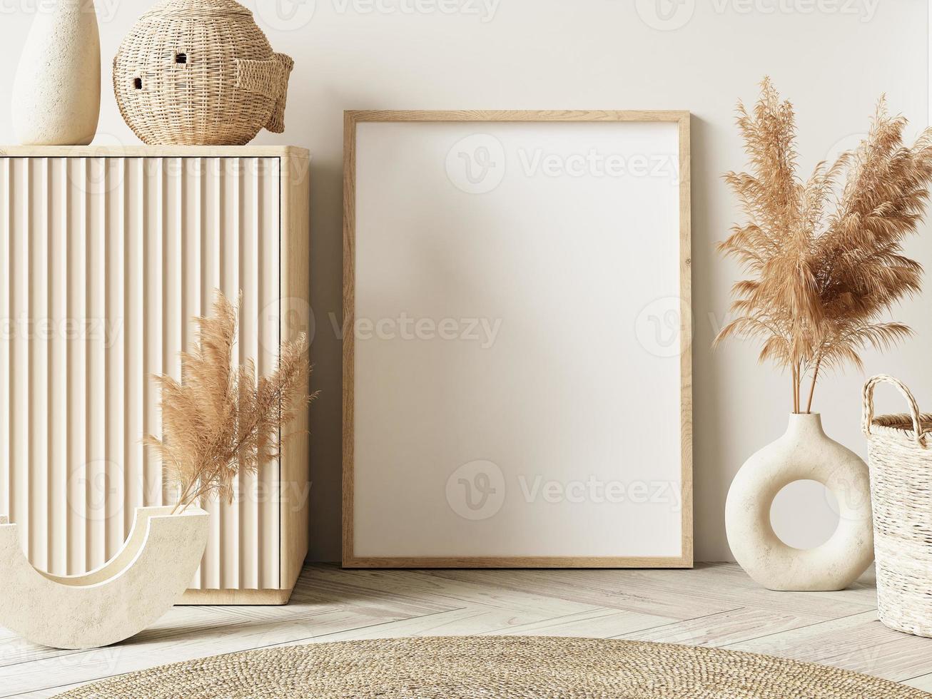Frame and poster mockup in Boho style interior. 3d rendering, 3d illustration photo