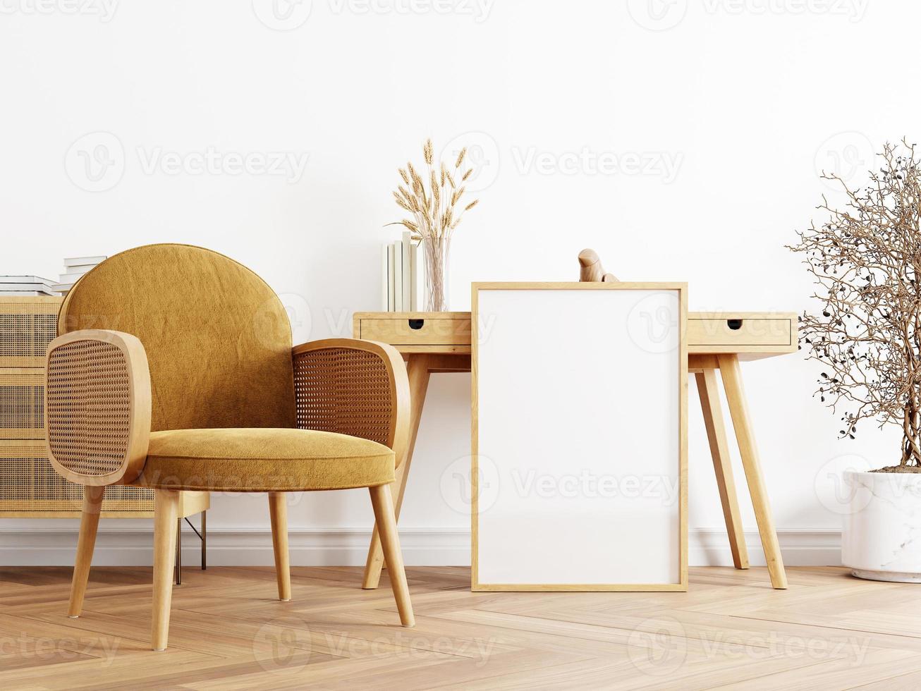 Frame and poster mockup in Boho style interior. 3d rendering, 3d illustration photo