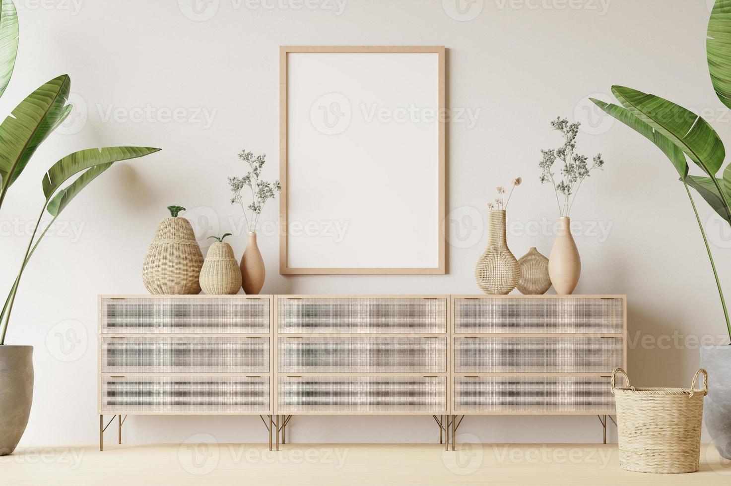 Frame and poster mockup in Boho style interior. 3d rendering, 3d illustration photo