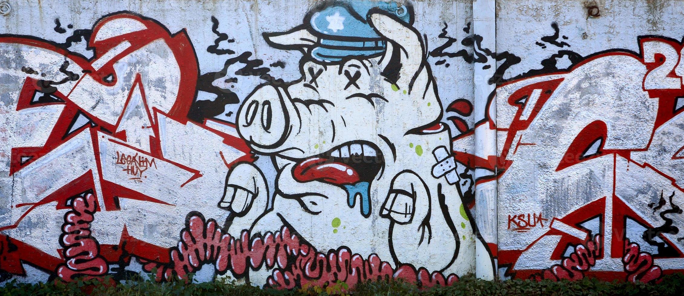 The texture of the wall with graffiti, which is depicted on it. The image of the whole and complete graffiti of the drawing as a resource for the design of 3D projects photo