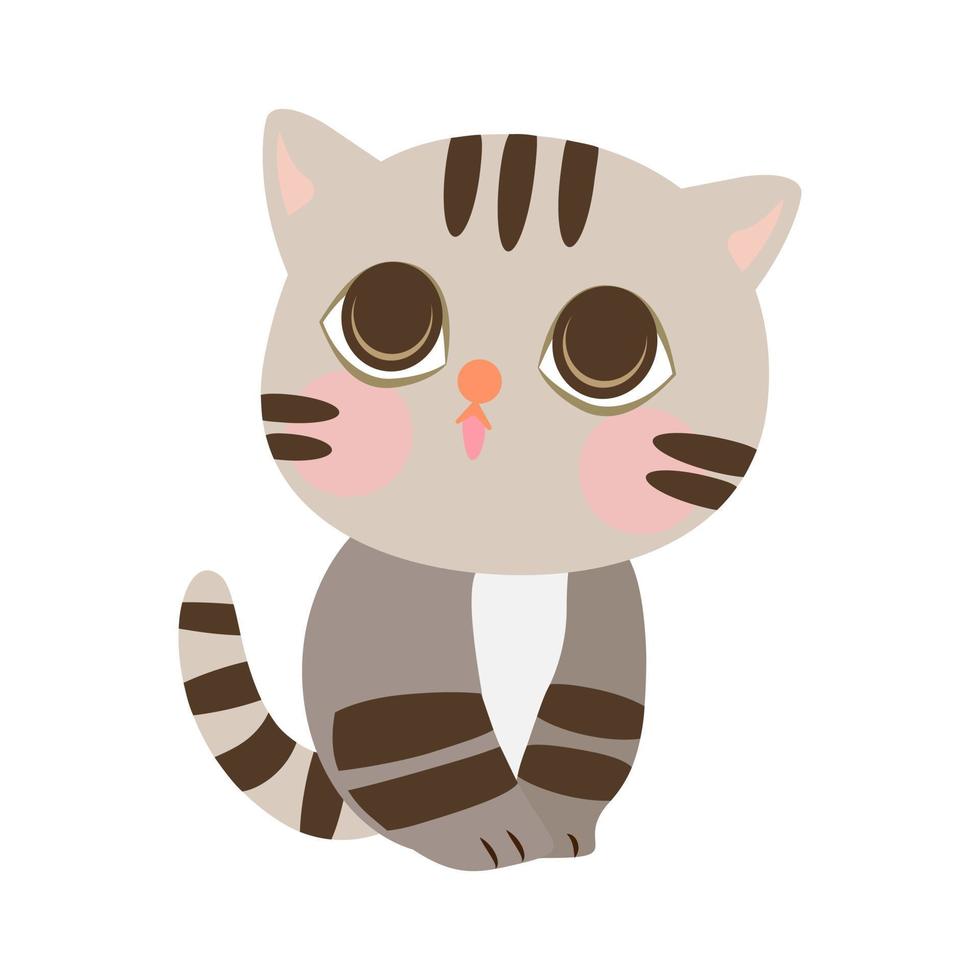 icono de gato pequeño de dibujos animados lindo. gato parado en el suelo con la cara frontal. gato con color gris. ilustración de dibujos animados, vectorial, eps10 vector