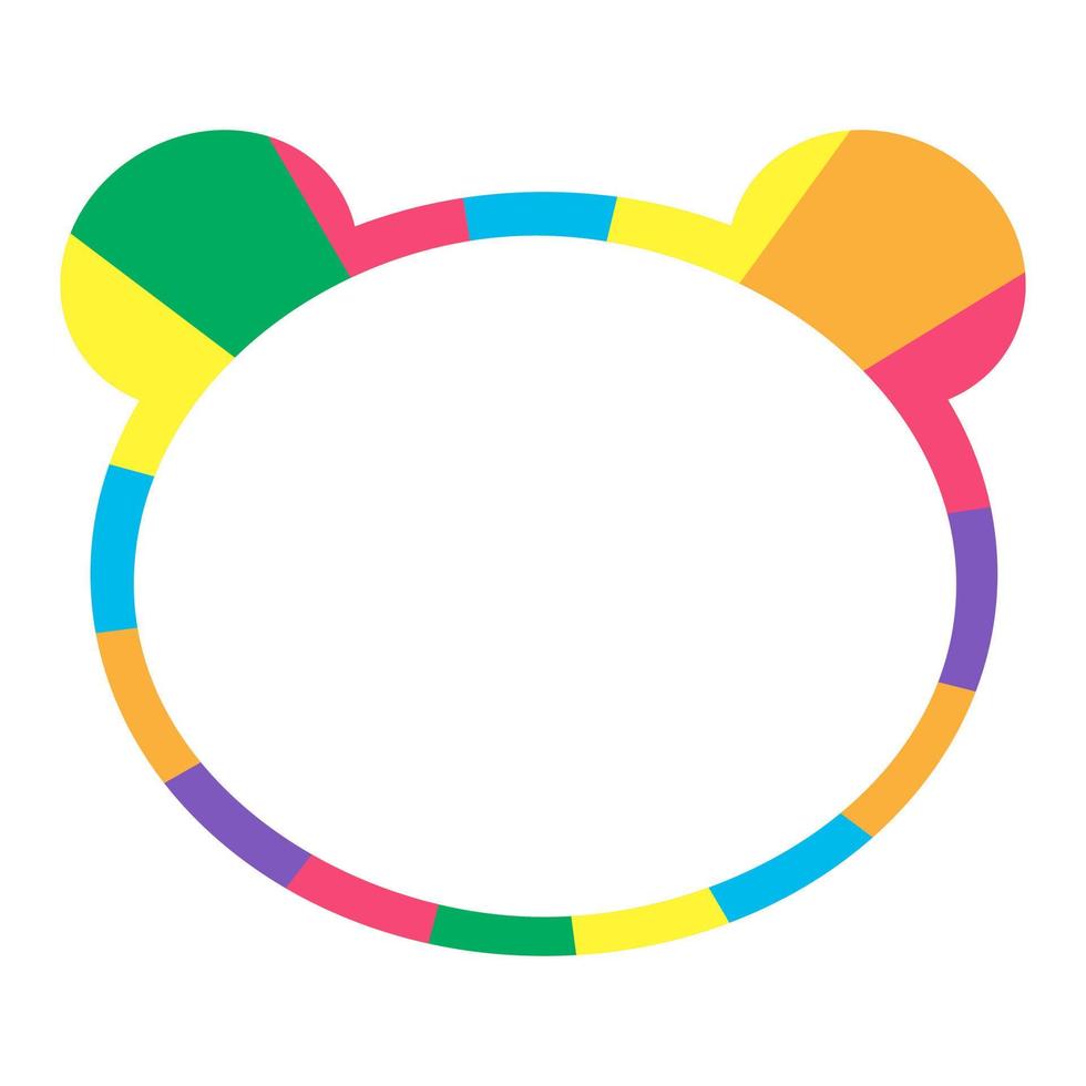 Cute rainbow color frame. Colorful border for mouse ear, little teddy bear ear mask. Transparent empty for text, message, photo. Flat design, EPS10 vector