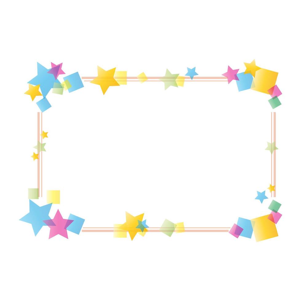 Cute colorful decorative rectangular border with star shape pattern. Photo album, picture frame, speech bubble. Isolated on white background, flat design, EPS10 vector