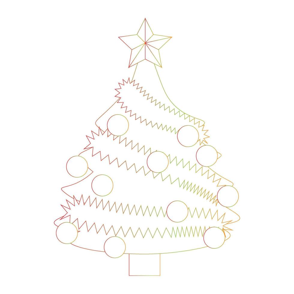 Cute Christmas tree with decoration . Isolated on white background, flat design, EPS10 vector, line art vector