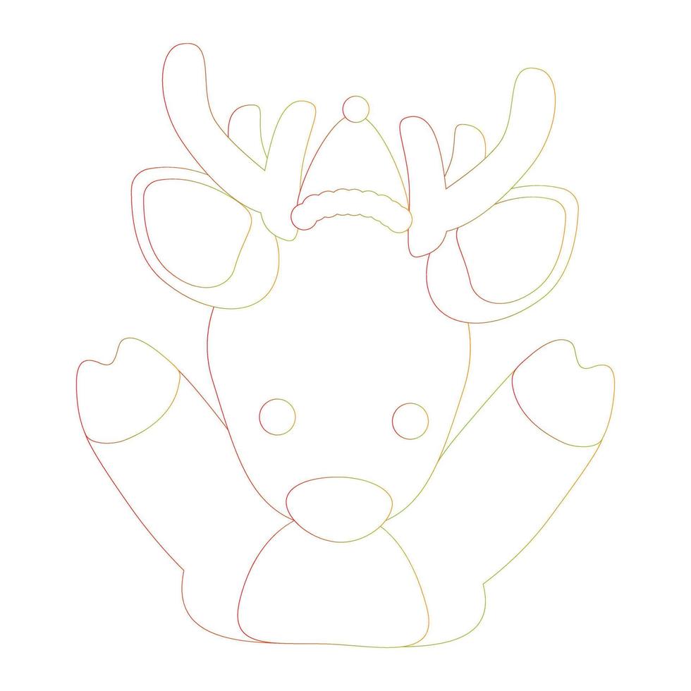 Cute Christmas reindeer waving and greeting at chimney. Isolated on white background, flat design, EPS10 vector, line art vector